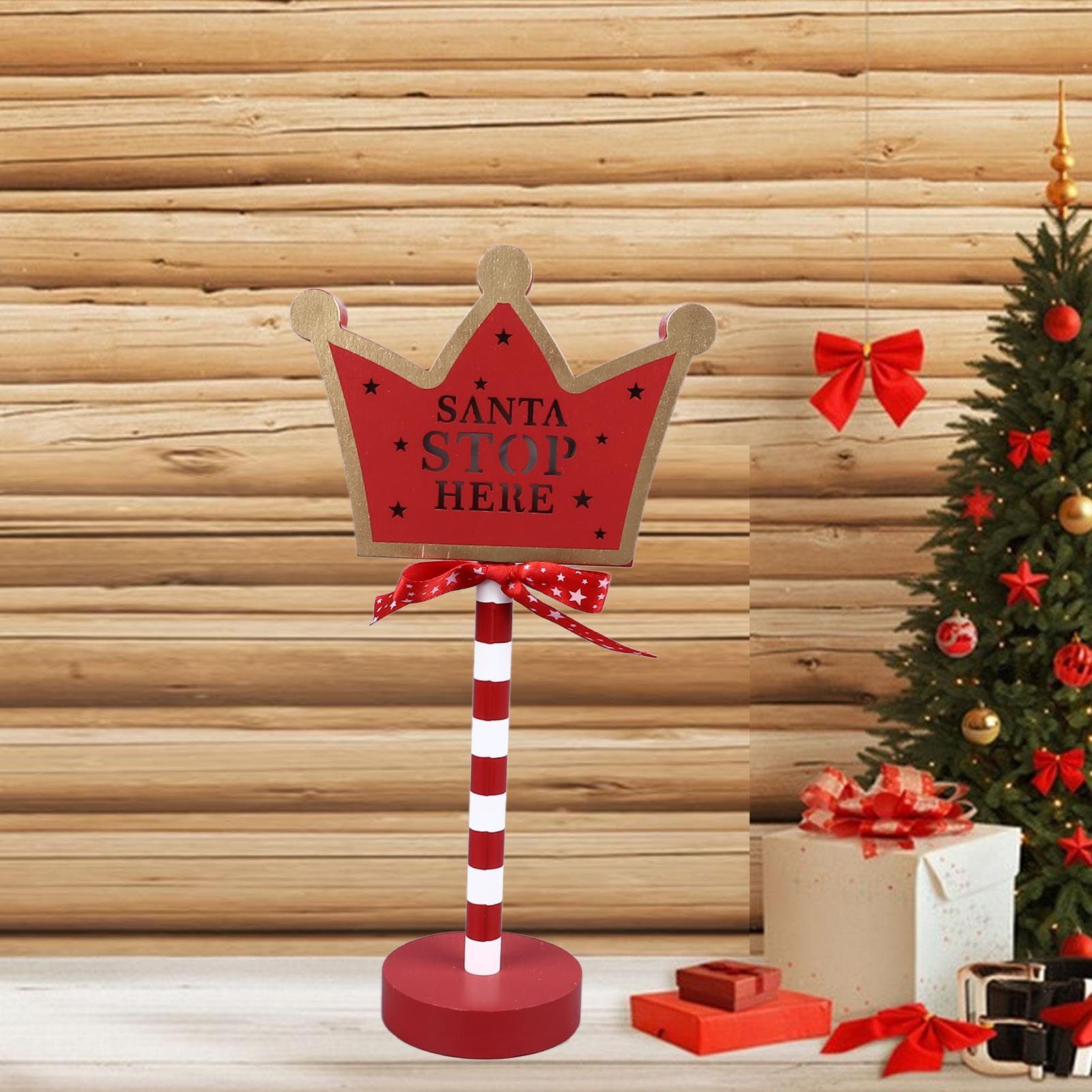 Christmas Stop Here Decor Metal Solid Wood LED Delicate Santa Stop Here Tree view 11