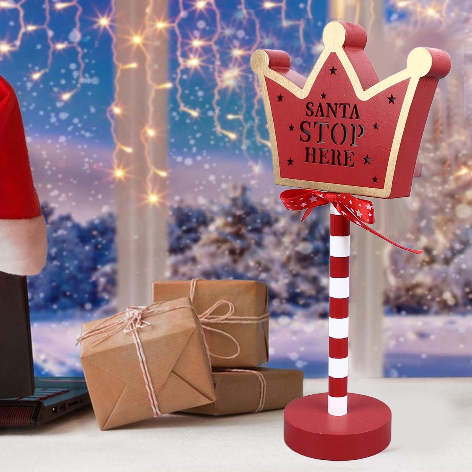 Christmas Stop Here Decor Metal Solid Wood LED Delicate Santa Stop Here Tree view 12
