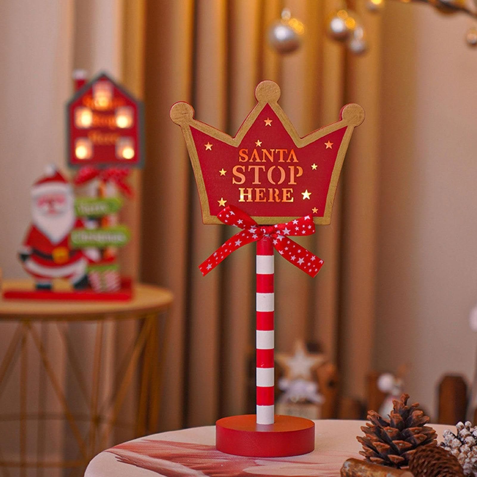 Christmas Stop Here Decor Metal Solid Wood LED Delicate Santa Stop Here Tree view 15