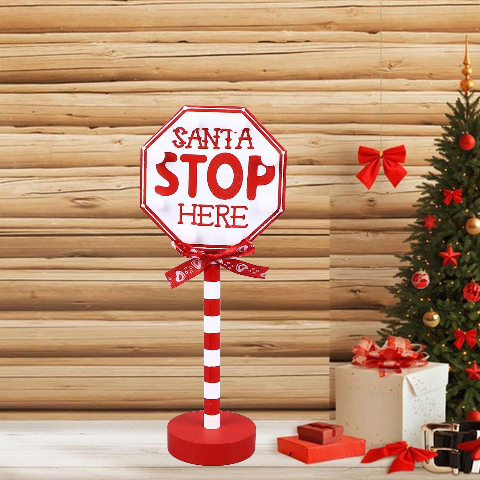 Christmas Stop Here Decor Metal Solid Wood LED Delicate Santa Stop Here Tree view 11