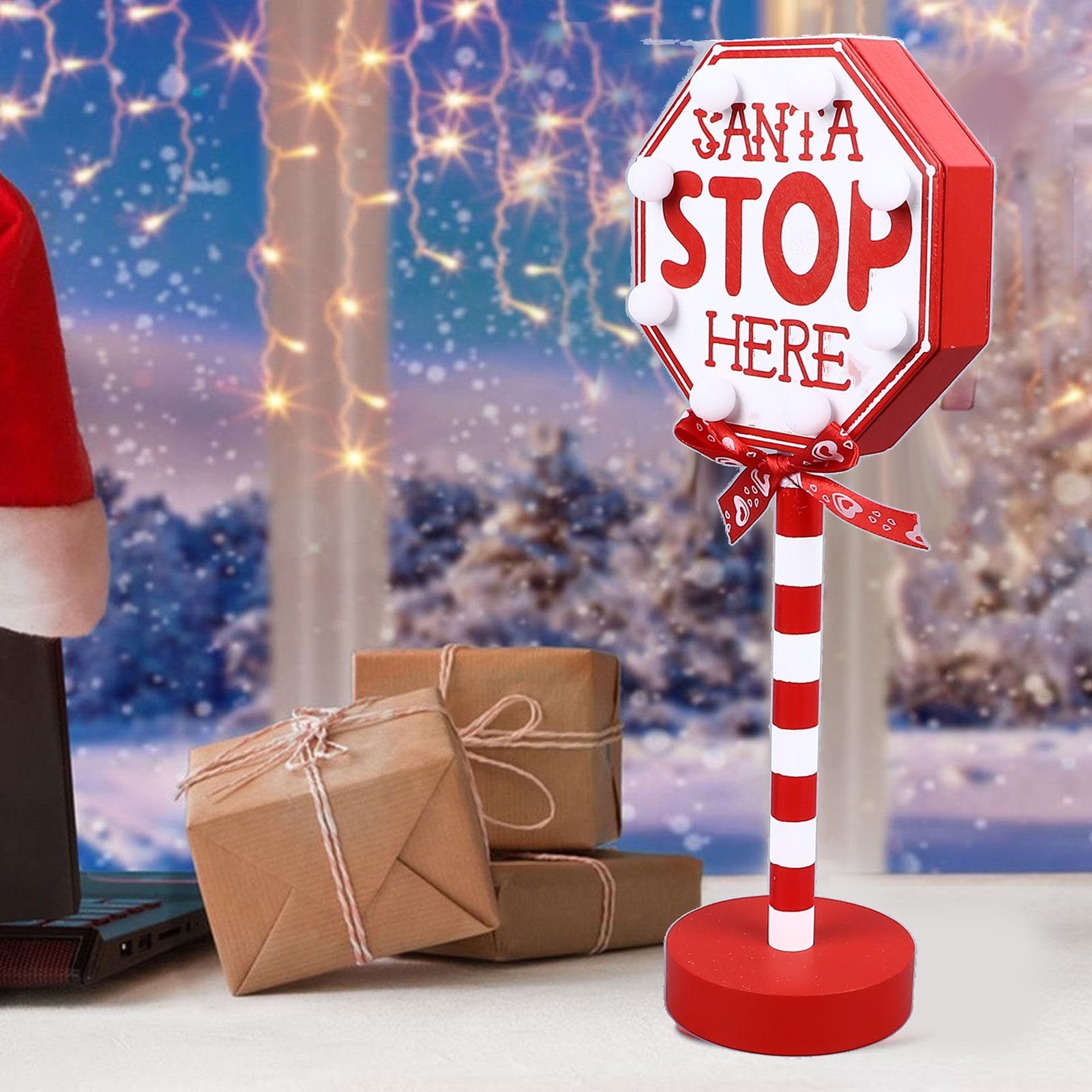Christmas Stop Here Decor Metal Solid Wood LED Delicate Santa Stop Here Tree view 12