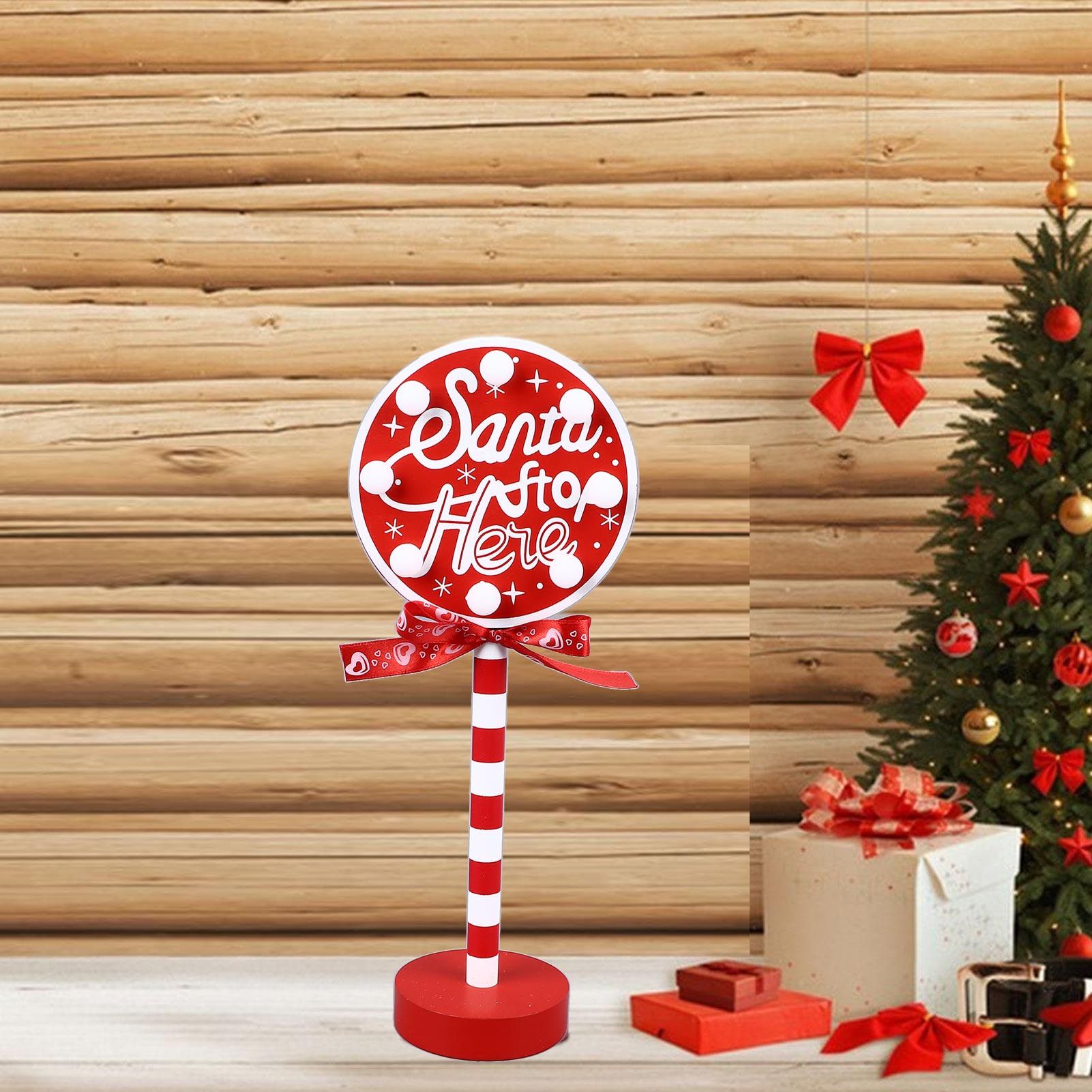 Christmas Stop Here Decor Metal Solid Wood LED Delicate Santa Stop Here Tree view 11