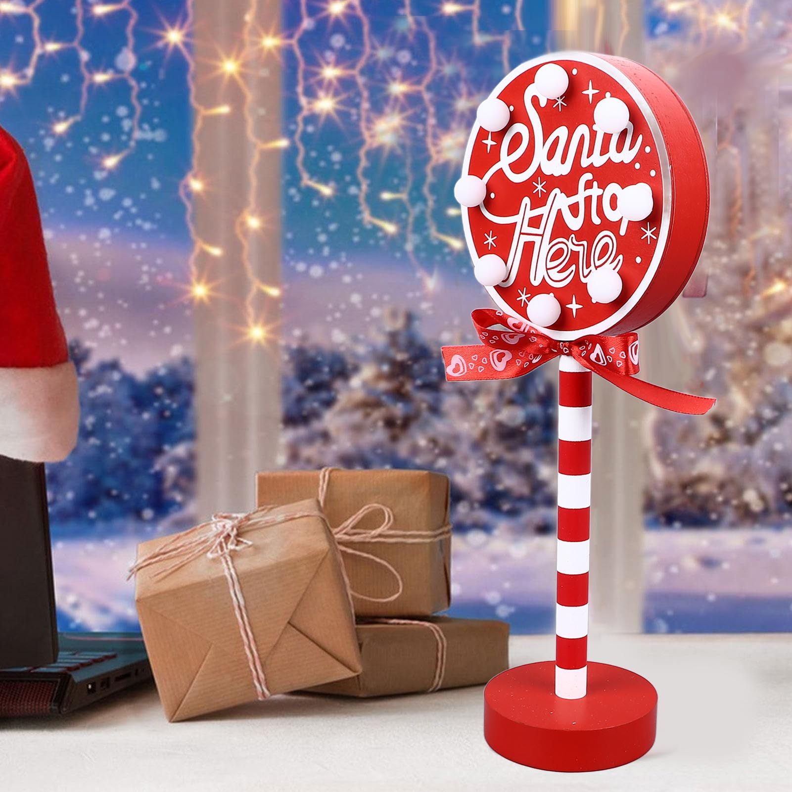 Christmas Stop Here Decor Metal Solid Wood LED Delicate Santa Stop Here Tree view 12