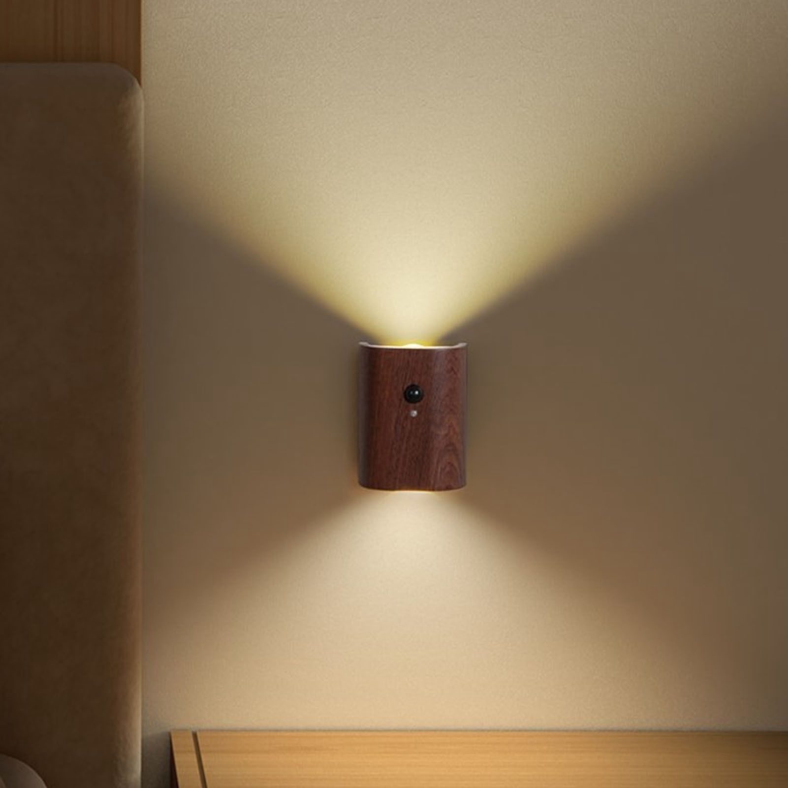2Pcs Hallway Night Light Intelligent Linkage Wooden Motion Sensor Stairway view 12