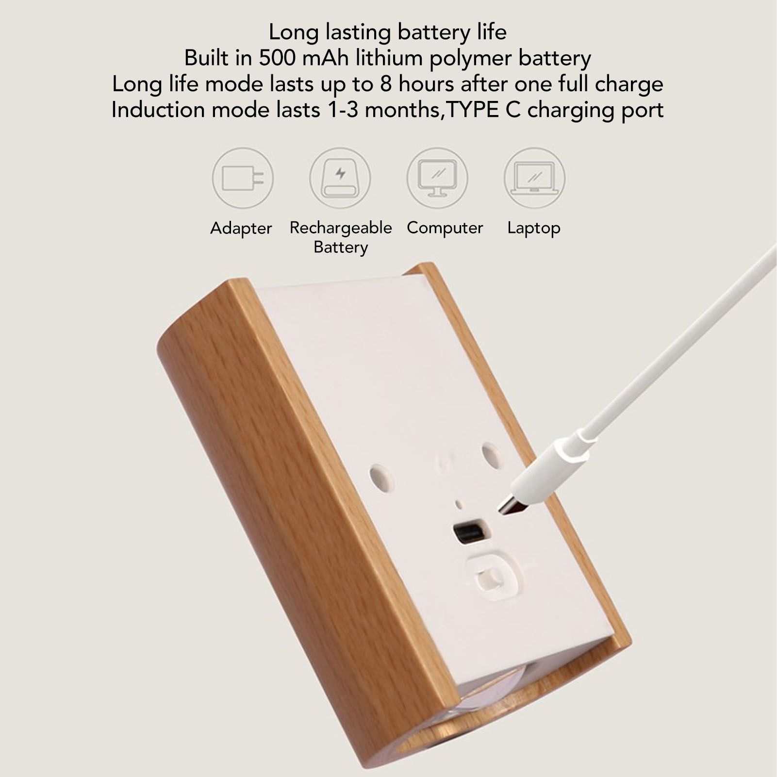 2Pcs Hallway Night Light Intelligent Linkage Wooden Motion Sensor Stairway view 15