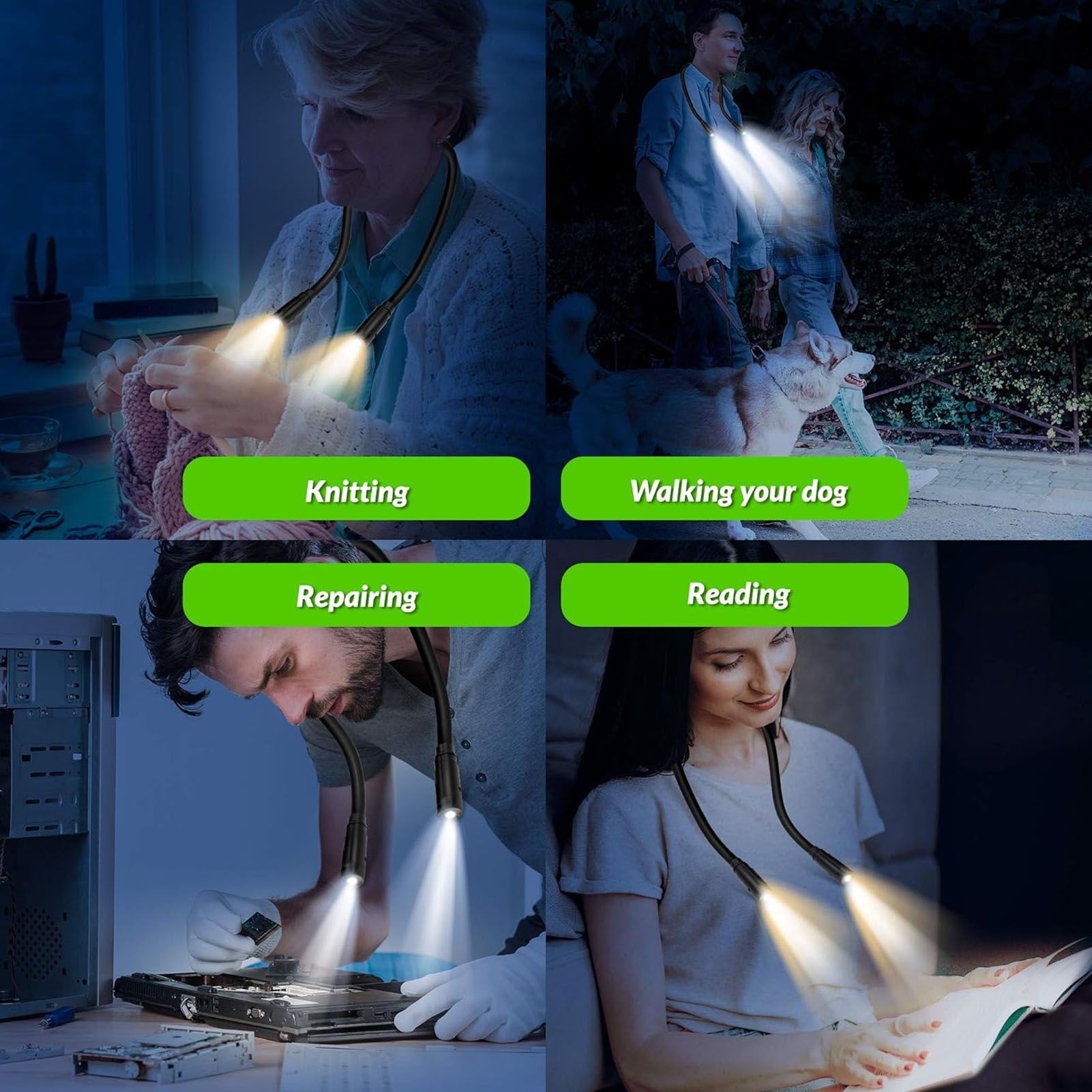 LED Neck Reading Light 3 Colors 3 Bright Level 1000mAh Rechargeable Battery view 11