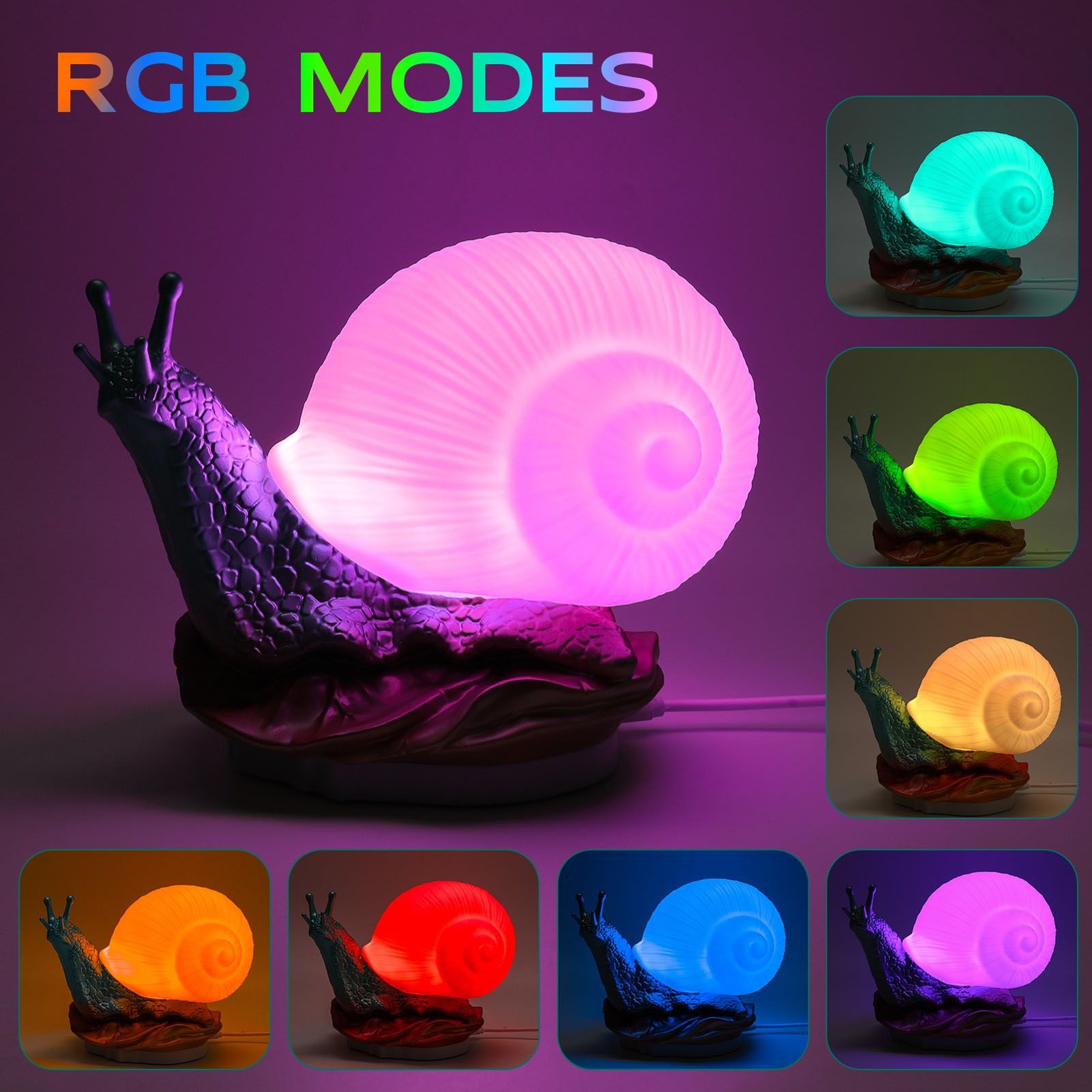 Snail Night Lamp Decorative USB Powered Color Adjustable Cute Snail Night view 11