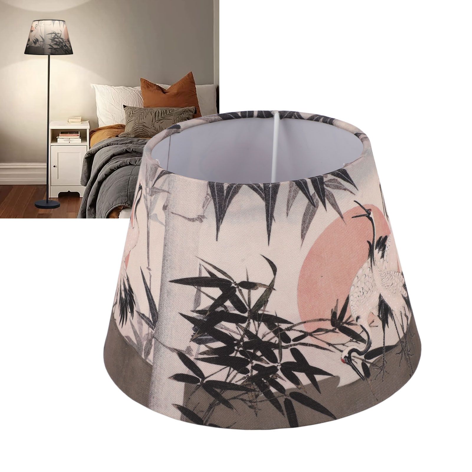 Chinese Style Lamp Shade Cloth E27 E14 Red Crowned Crane Decorative Drum Lamp view 11