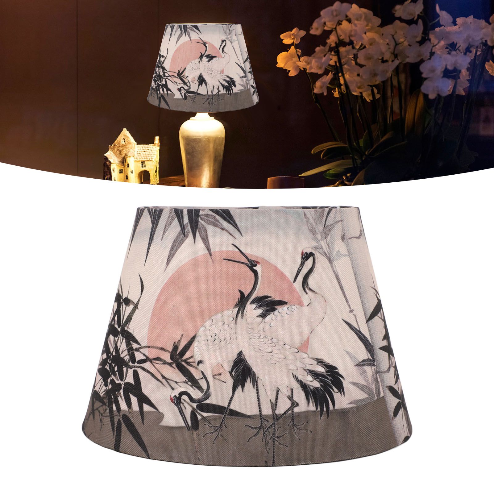 Chinese Style Lamp Shade Cloth E27 E14 Red Crowned Crane Decorative Drum Lamp view 12