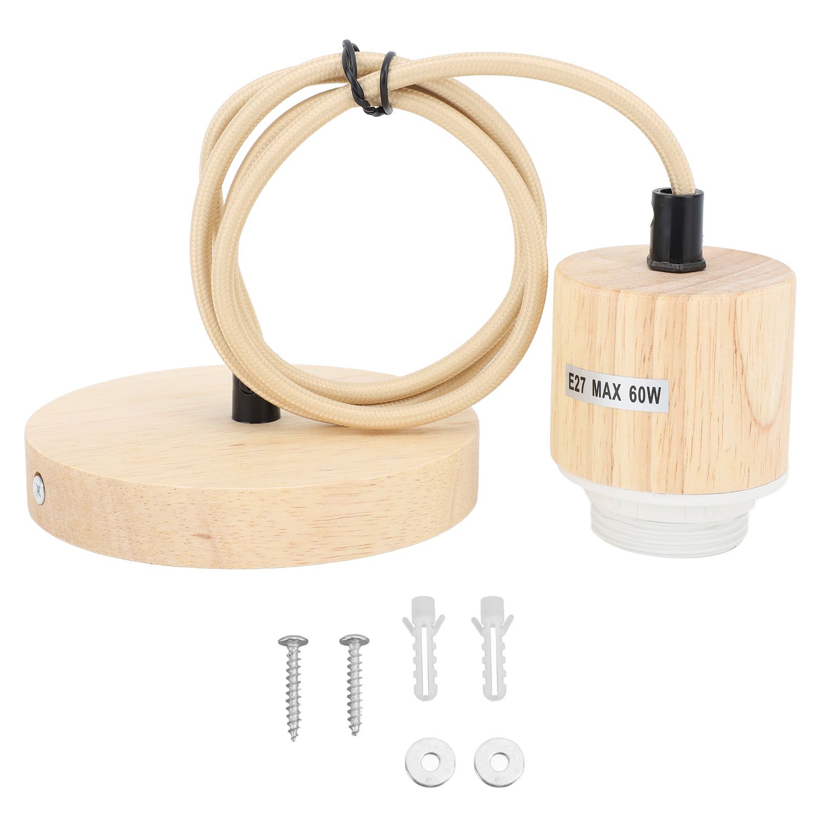 E27 Wooden Pendant Light Bulb Holder Vintage Lighting Accessory Wooden Ceiling