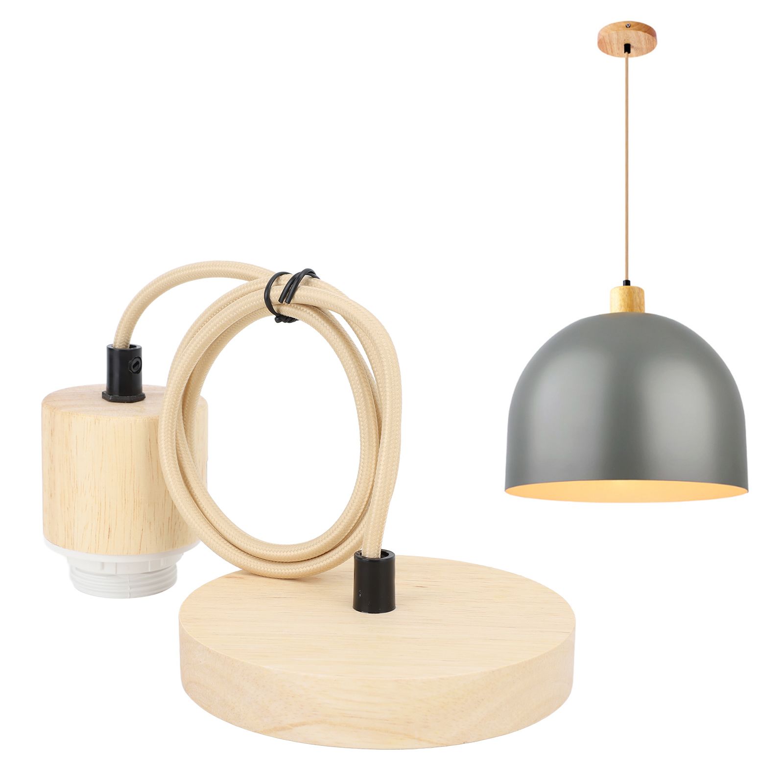 E27 Wooden Pendant Light Bulb Holder Vintage Lighting Accessory Wooden Ceiling view 11