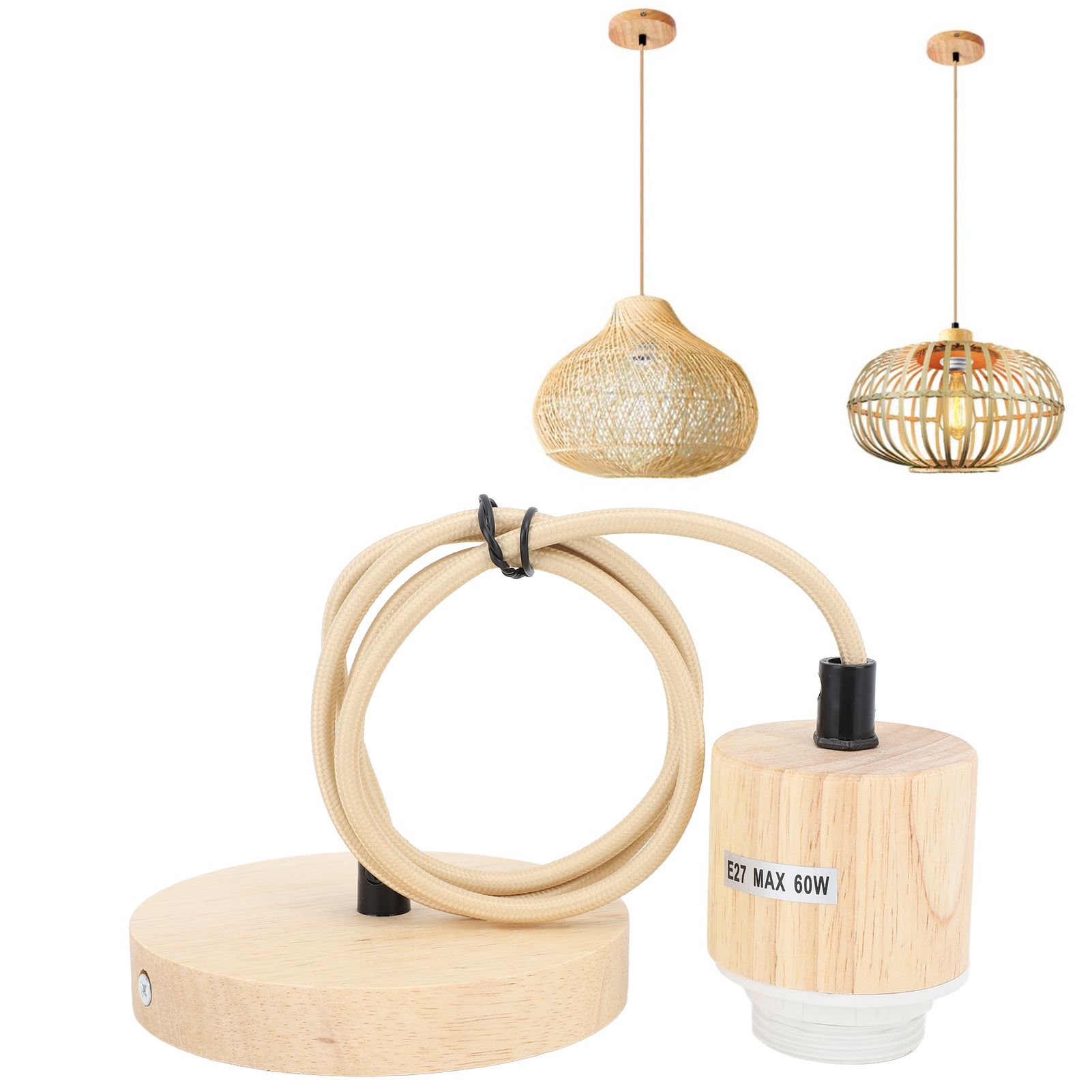 E27 Wooden Pendant Light Bulb Holder Vintage Lighting Accessory Wooden Ceiling view 12
