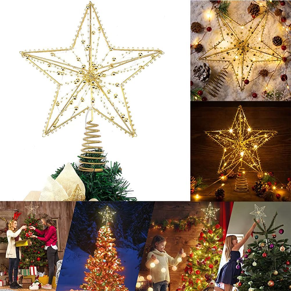 Christmas Tree Topper Star with LED String Light Glitter Christmas Tree Top view 2