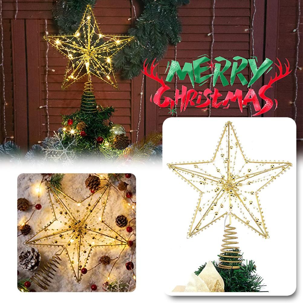 Christmas Tree Topper Star with LED String Light Glitter Christmas Tree Top view 3