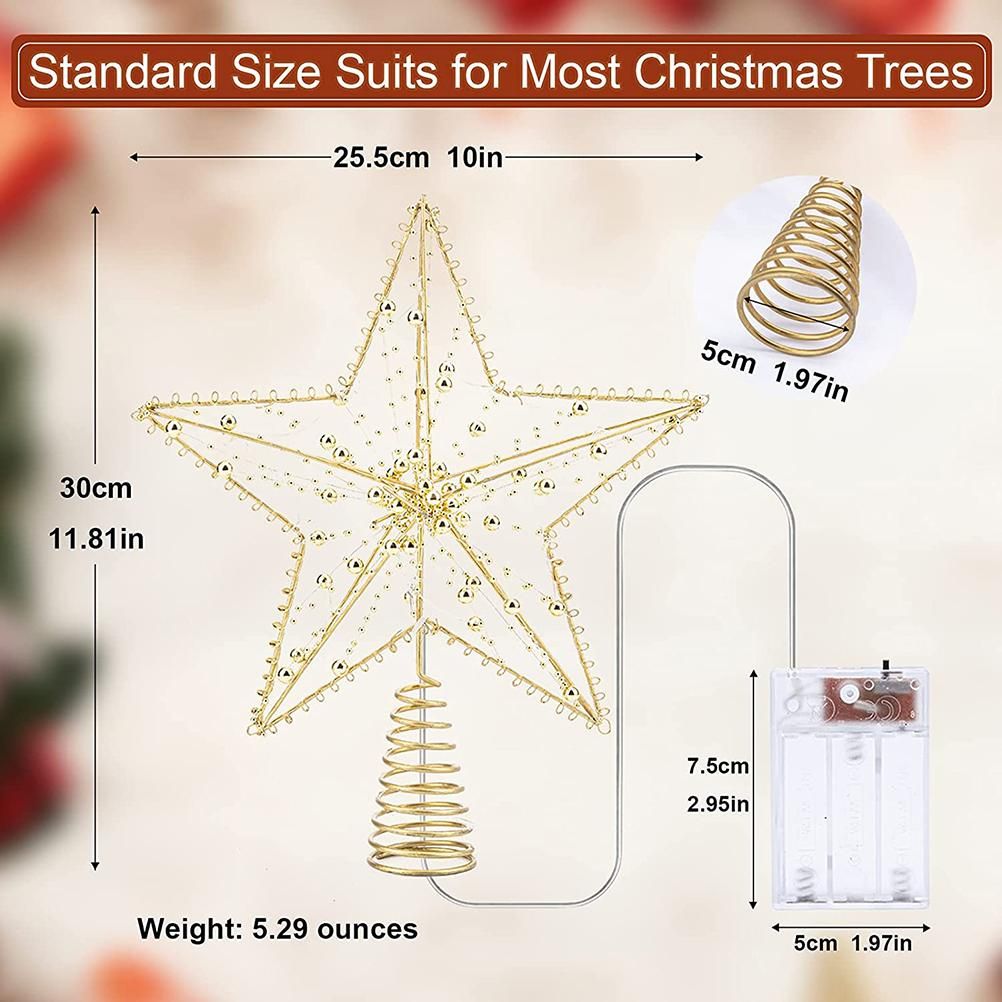 Christmas Tree Topper Star with LED String Light Glitter Christmas Tree Top view 4