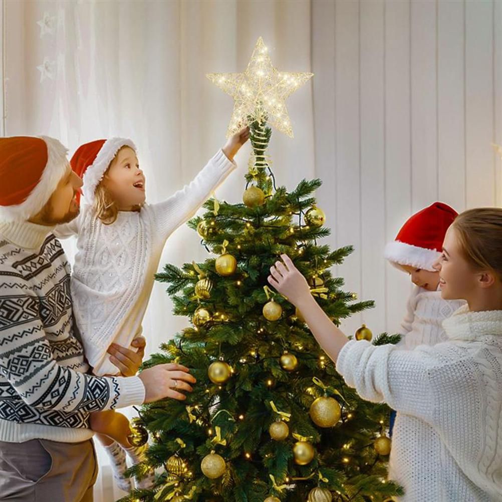 Christmas Tree Topper Star with LED String Light Glitter Christmas Tree Top view 6