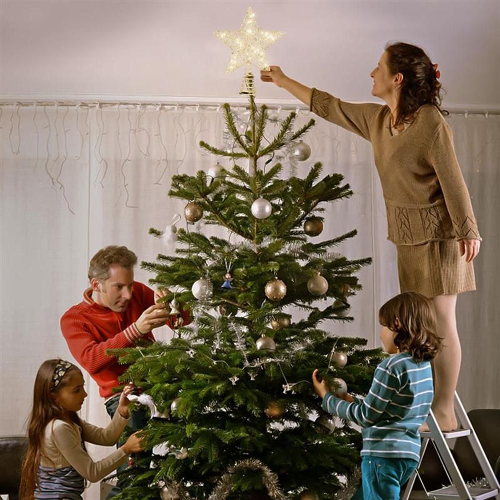 Christmas Tree Topper Star with LED String Light Glitter Christmas Tree Top view 7