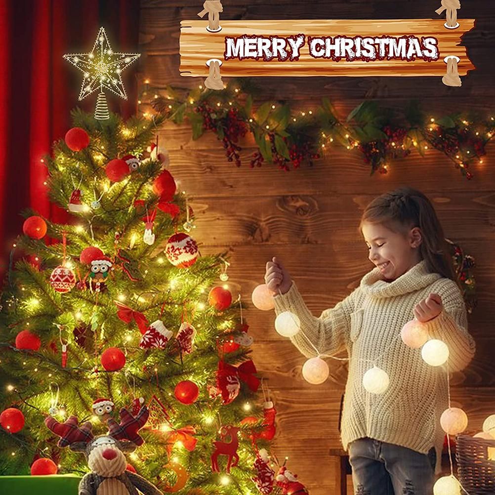 Christmas Tree Topper Star with LED String Light Glitter Christmas Tree Top view 8