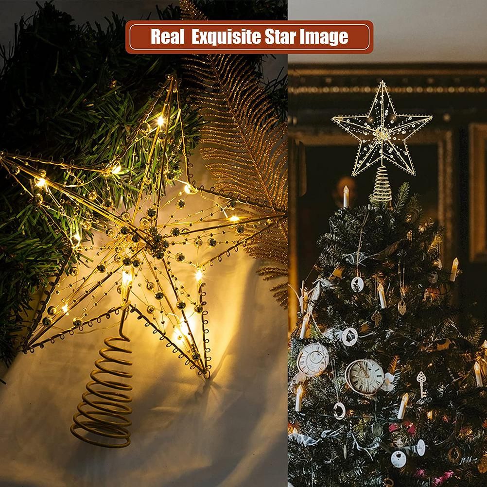 Christmas Tree Topper Star with LED String Light Glitter Christmas Tree Top view 9