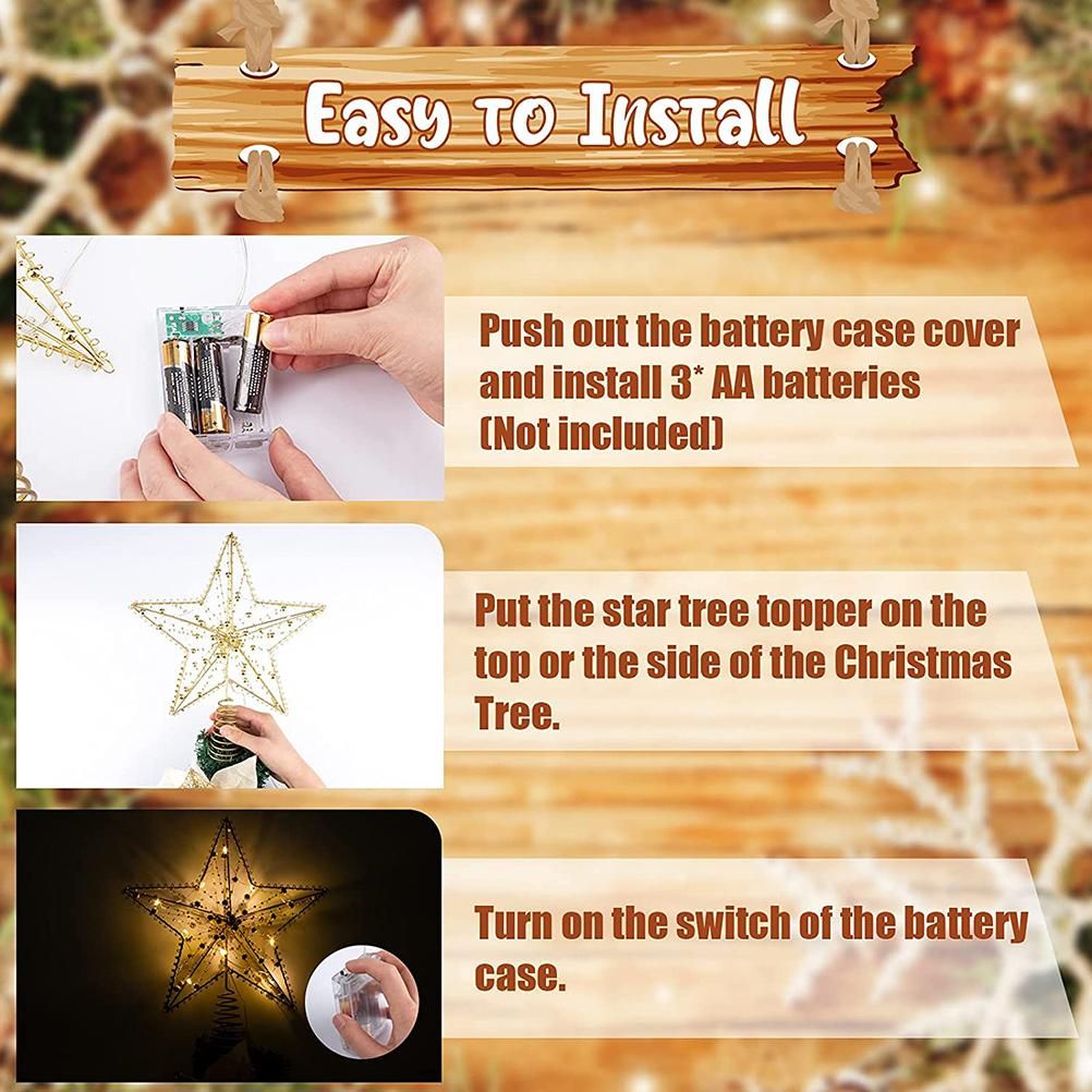 Christmas Tree Topper Star with LED String Light Glitter Christmas Tree Top view 10