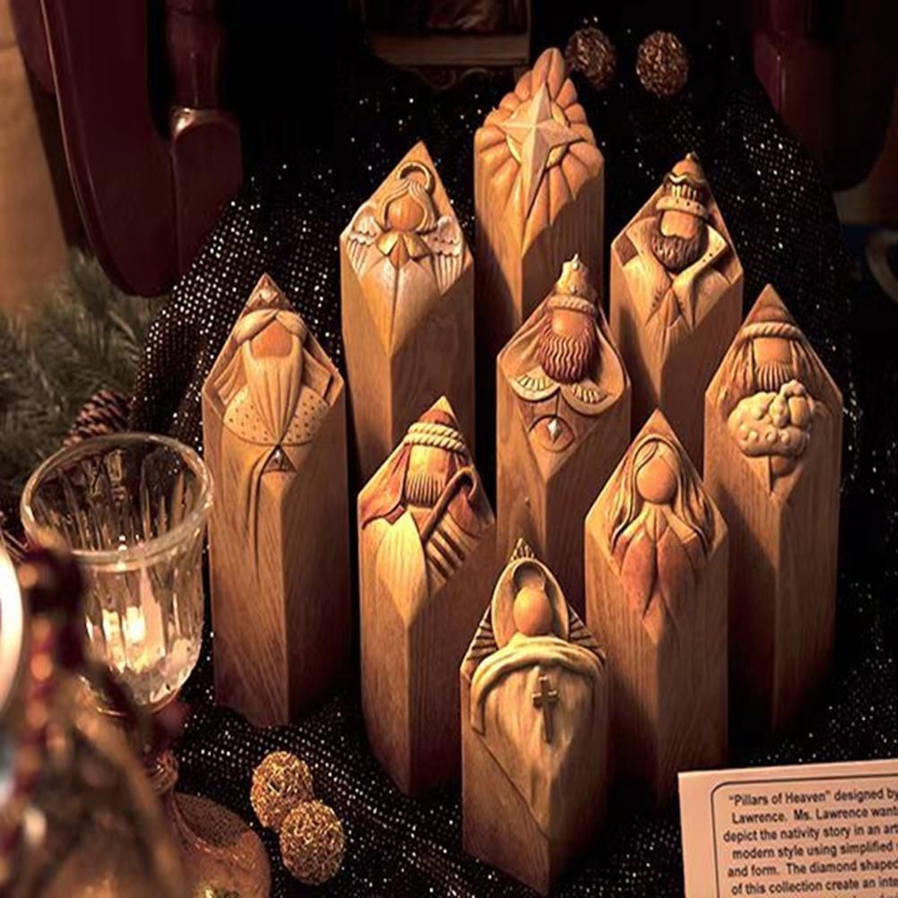 Heaven Nativity Tree Pillar Statue Resin Craft Statues Desktop Ornament Home view 2