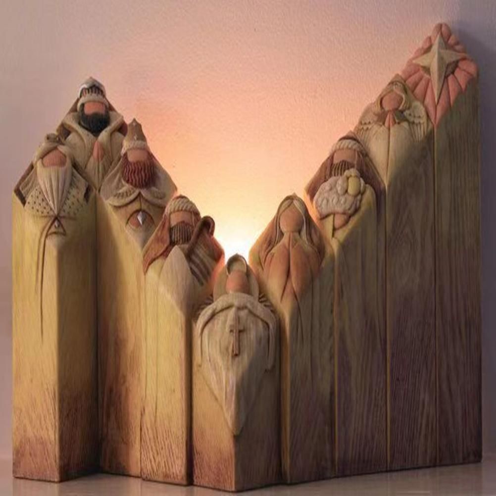 Heaven Nativity Tree Pillar Statue Resin Craft Statues Desktop Ornament Home view 3