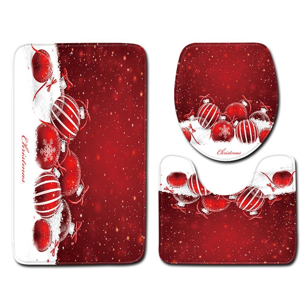 3Pcs Christmas Mat Sets Santa Claus Non Slip Mat Bathroom Doormat Toilet Seat — image 1