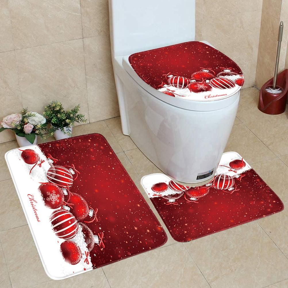 3Pcs Christmas Mat Sets Santa Claus Non Slip Mat Bathroom Doormat Toilet Seat view 2