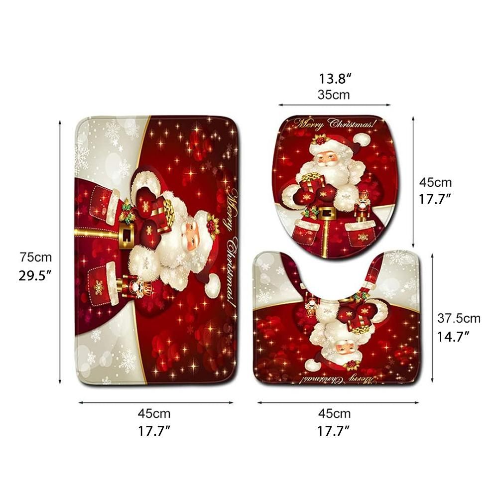 3Pcs Christmas Mat Sets Santa Claus Non Slip Mat Bathroom Doormat Toilet Seat view 6