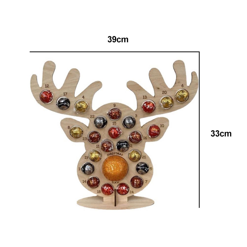Christmas Advent Countdown Calendar Wooden Xmas Tree Deer Head Shaped Stand view 2