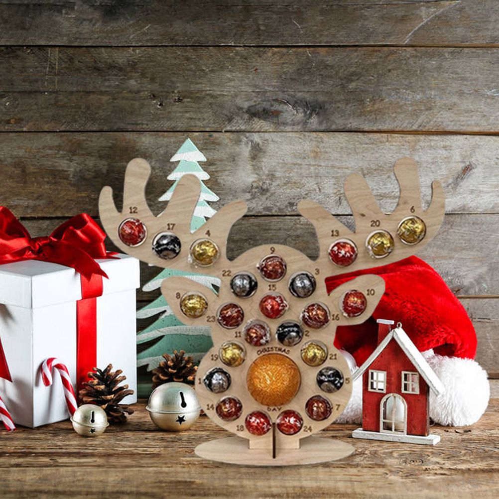 Christmas Advent Countdown Calendar Wooden Xmas Tree Deer Head Shaped Stand view 6