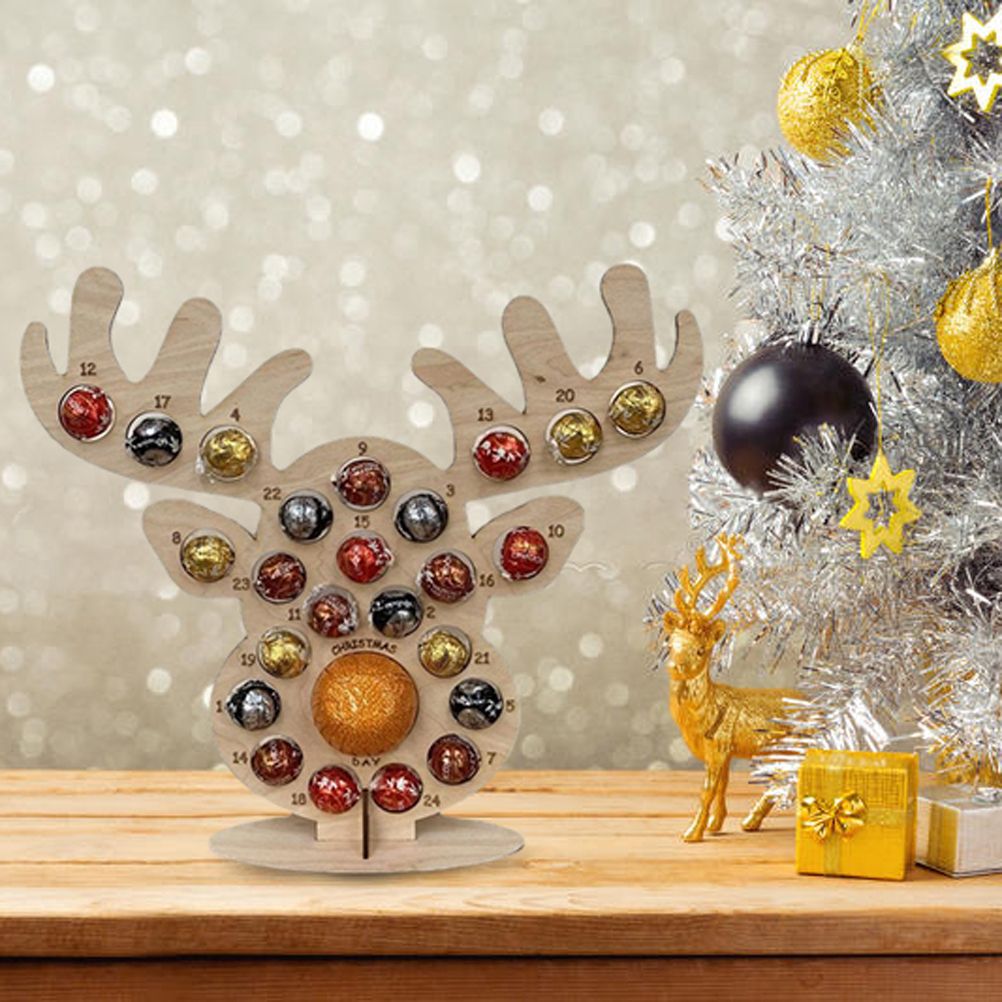 Christmas Advent Countdown Calendar Wooden Xmas Tree Deer Head Shaped Stand view 7
