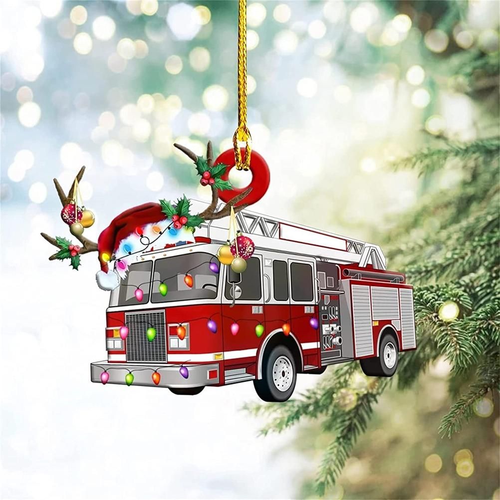 Christmas Tree Pendant Hanging Decoration Gift Personalized Fire Truck Vehicle view 3