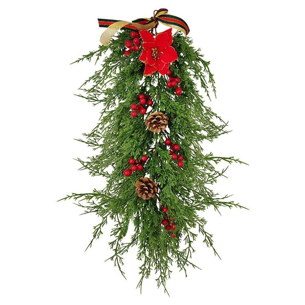 Christmas Pine Branch Garland Winter Red Berries Mixed Pine Cones Christmas