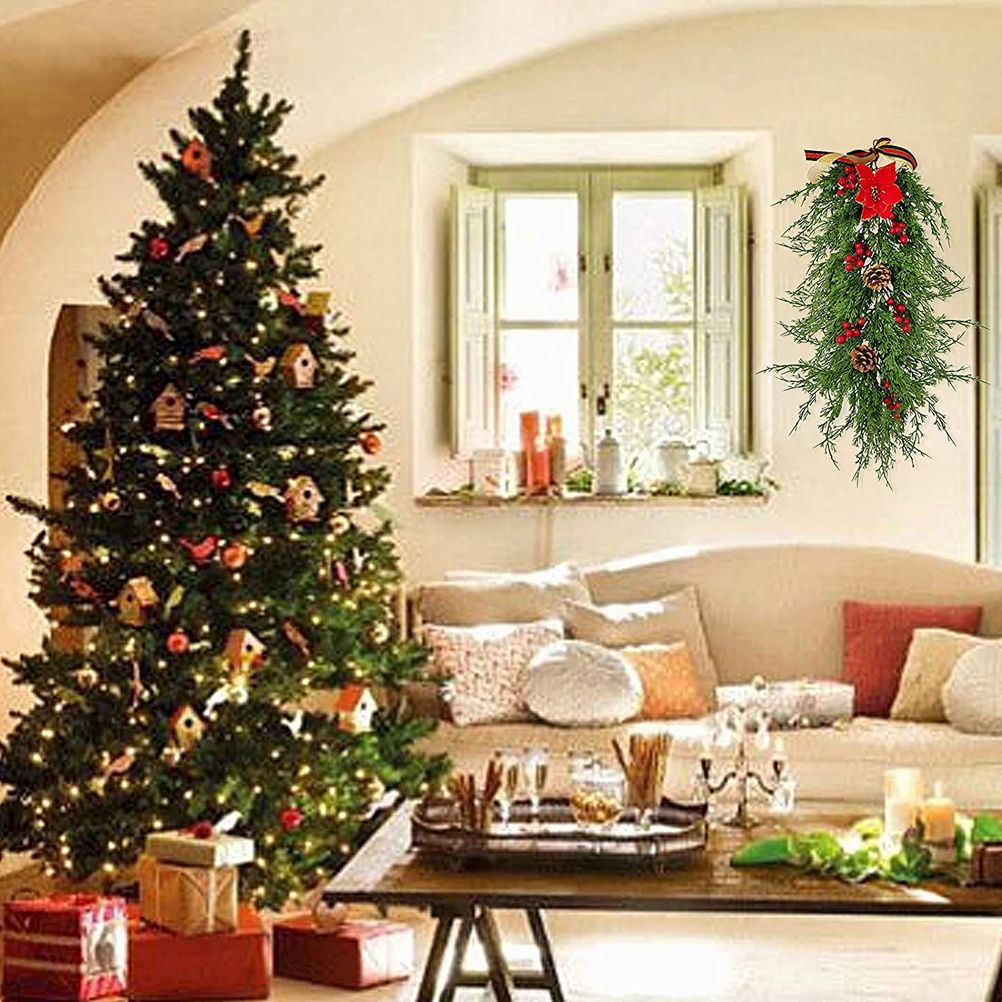 Christmas Pine Branch Garland Winter Red Berries Mixed Pine Cones Christmas view 4