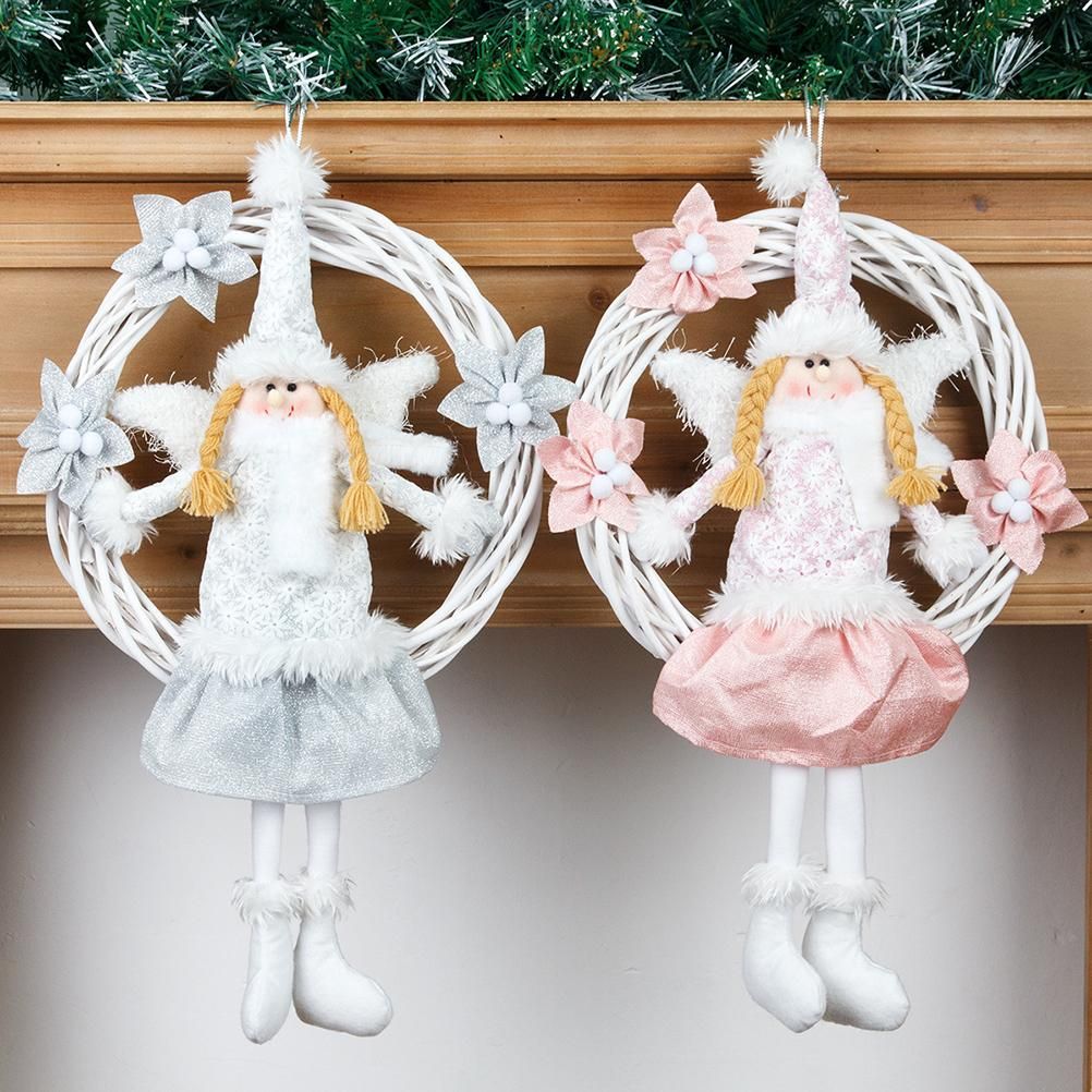 Christmas Cute Angel Rattan Ring Wreath Front Door Wreath Home Wall Hanging view 3