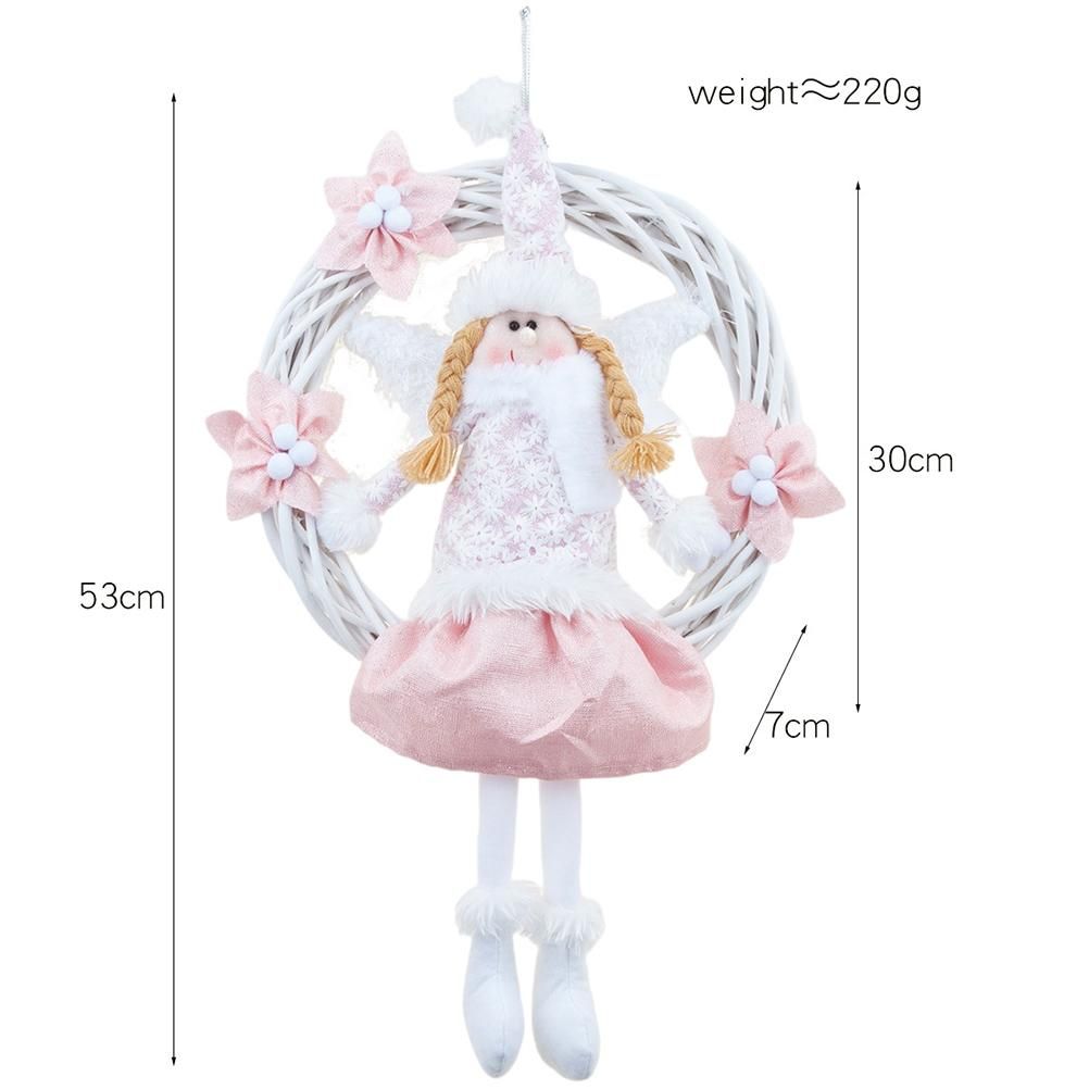 Christmas Cute Angel Rattan Ring Wreath Front Door Wreath Home Wall Hanging view 4
