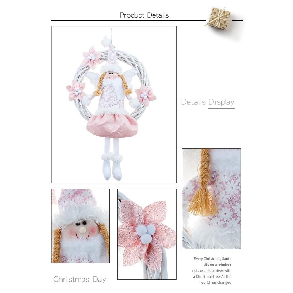 Christmas Cute Angel Rattan Ring Wreath Front Door Wreath Home Wall Hanging view 5