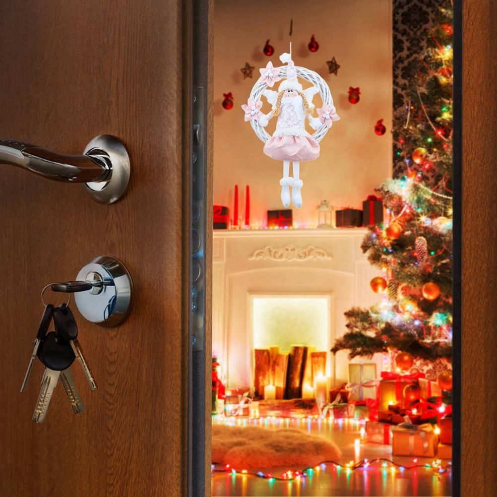 Christmas Cute Angel Rattan Ring Wreath Front Door Wreath Home Wall Hanging view 6