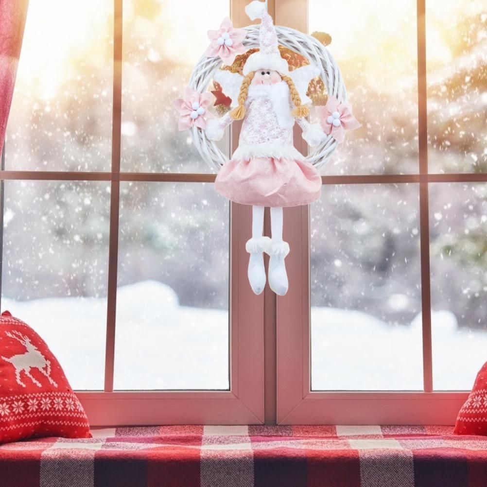 Christmas Cute Angel Rattan Ring Wreath Front Door Wreath Home Wall Hanging view 7