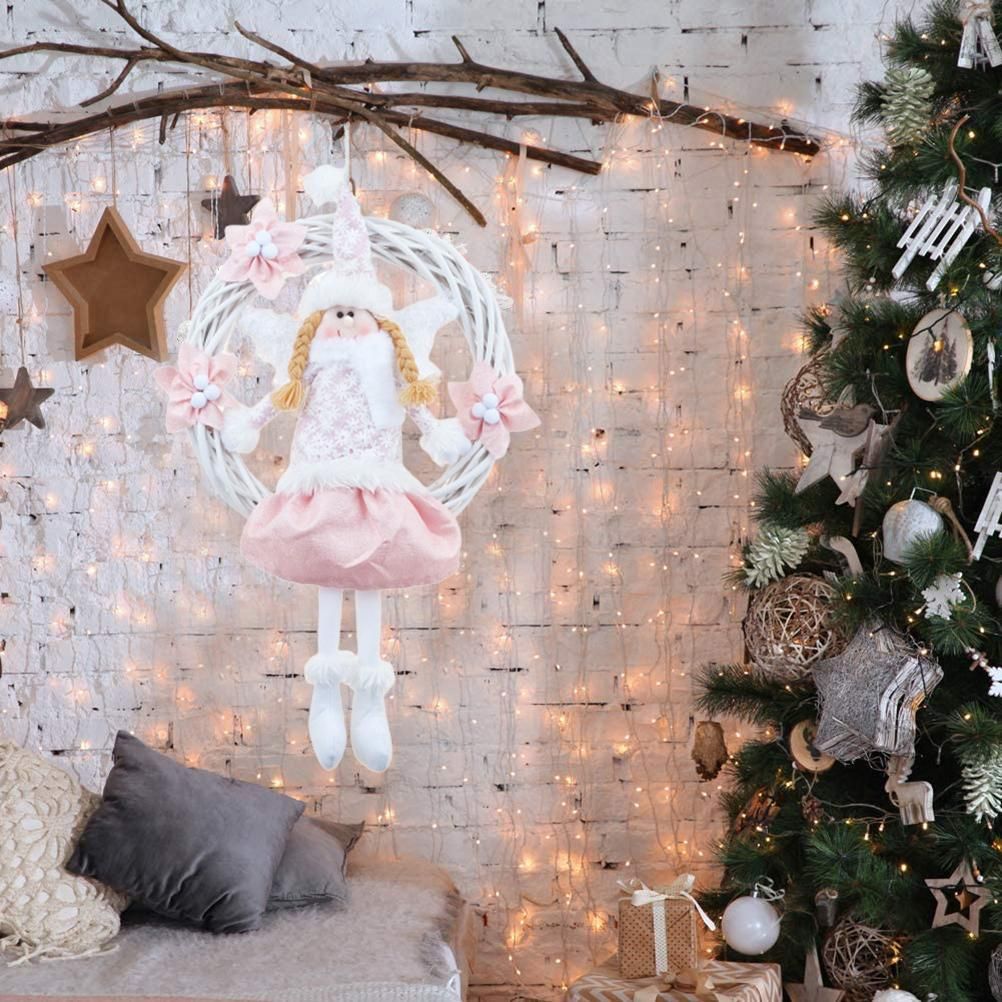 Christmas Cute Angel Rattan Ring Wreath Front Door Wreath Home Wall Hanging view 8