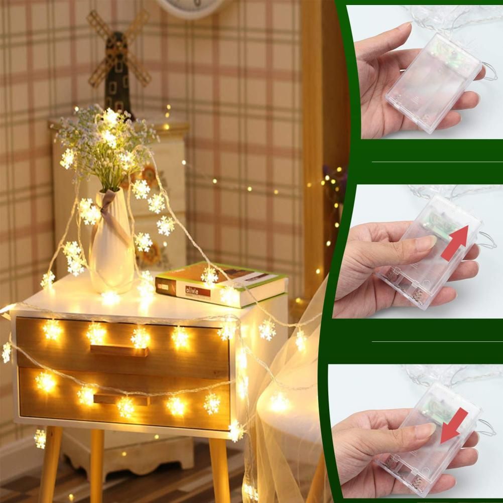 Christmas Snowflake Light 10 feet 20 LED Battery Operated Snowflakes String view 3