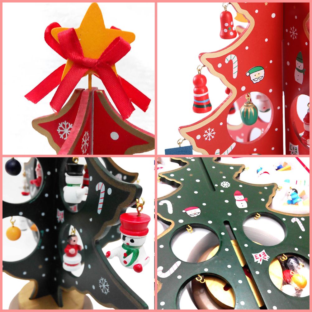 Desktop Christmas Tree Decoration Mini Wooden DIY Christmas Tree Ornaments view 3