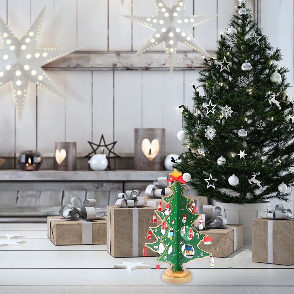 Desktop Christmas Tree Decoration Mini Wooden DIY Christmas Tree Ornaments view 7