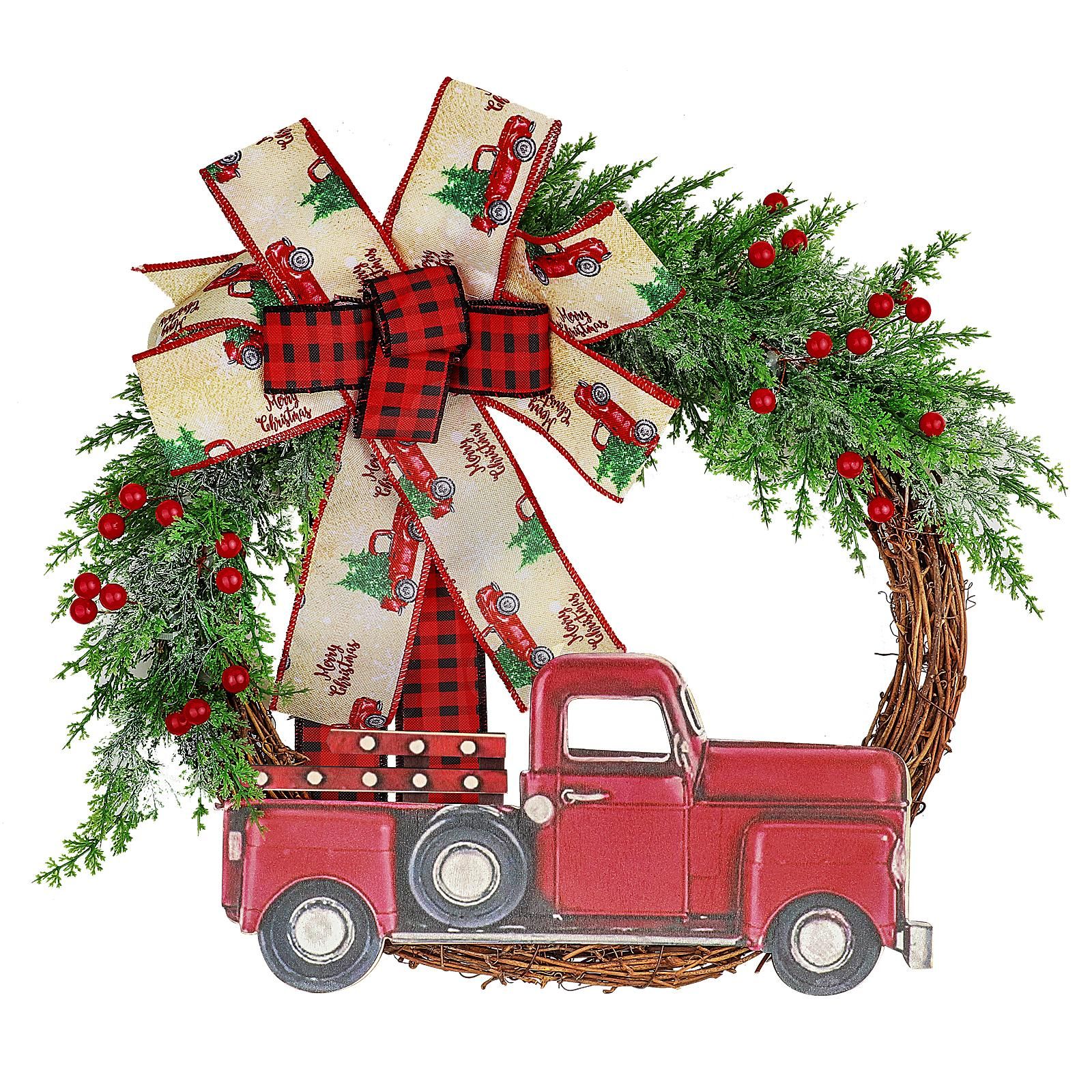 Red Truck Christmas Wreath Fall Wreath for Front Door Decorations for