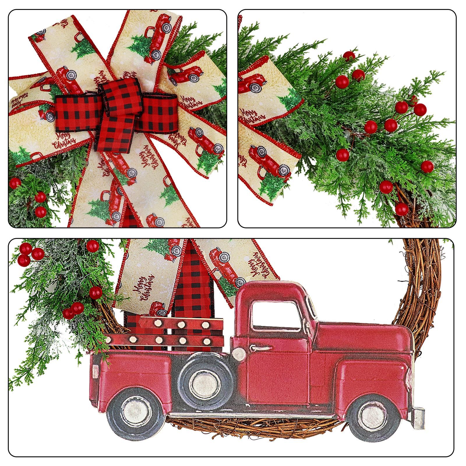 Red Truck Christmas Wreath Fall Wreath for Front Door Decorations for view 3