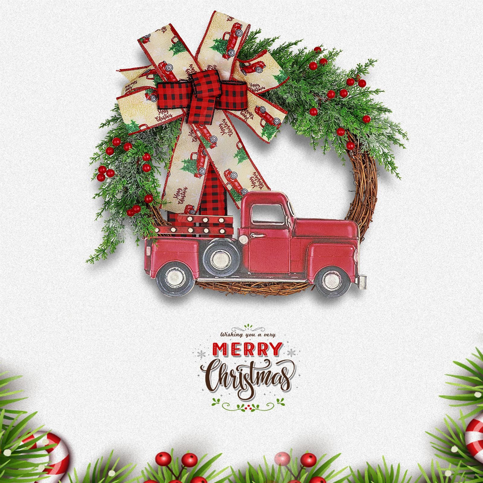 Red Truck Christmas Wreath Fall Wreath for Front Door Decorations for view 4