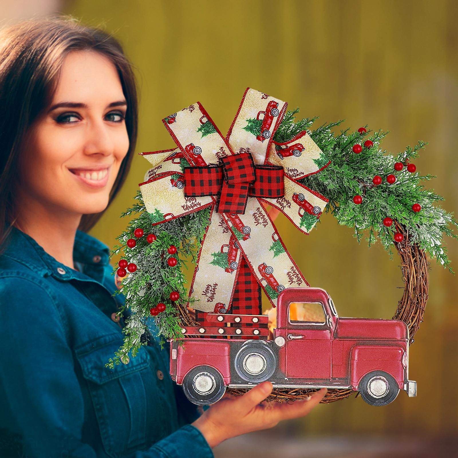 Red Truck Christmas Wreath Fall Wreath for Front Door Decorations for view 5