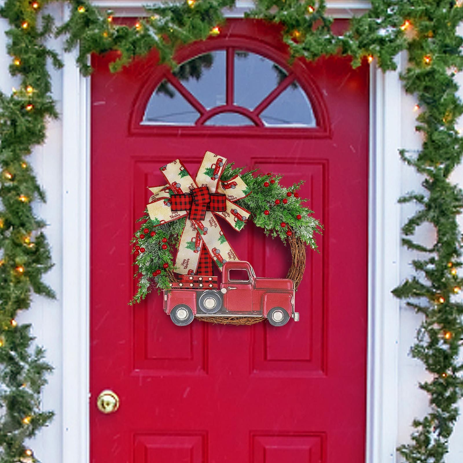 Red Truck Christmas Wreath Fall Wreath for Front Door Decorations for view 6