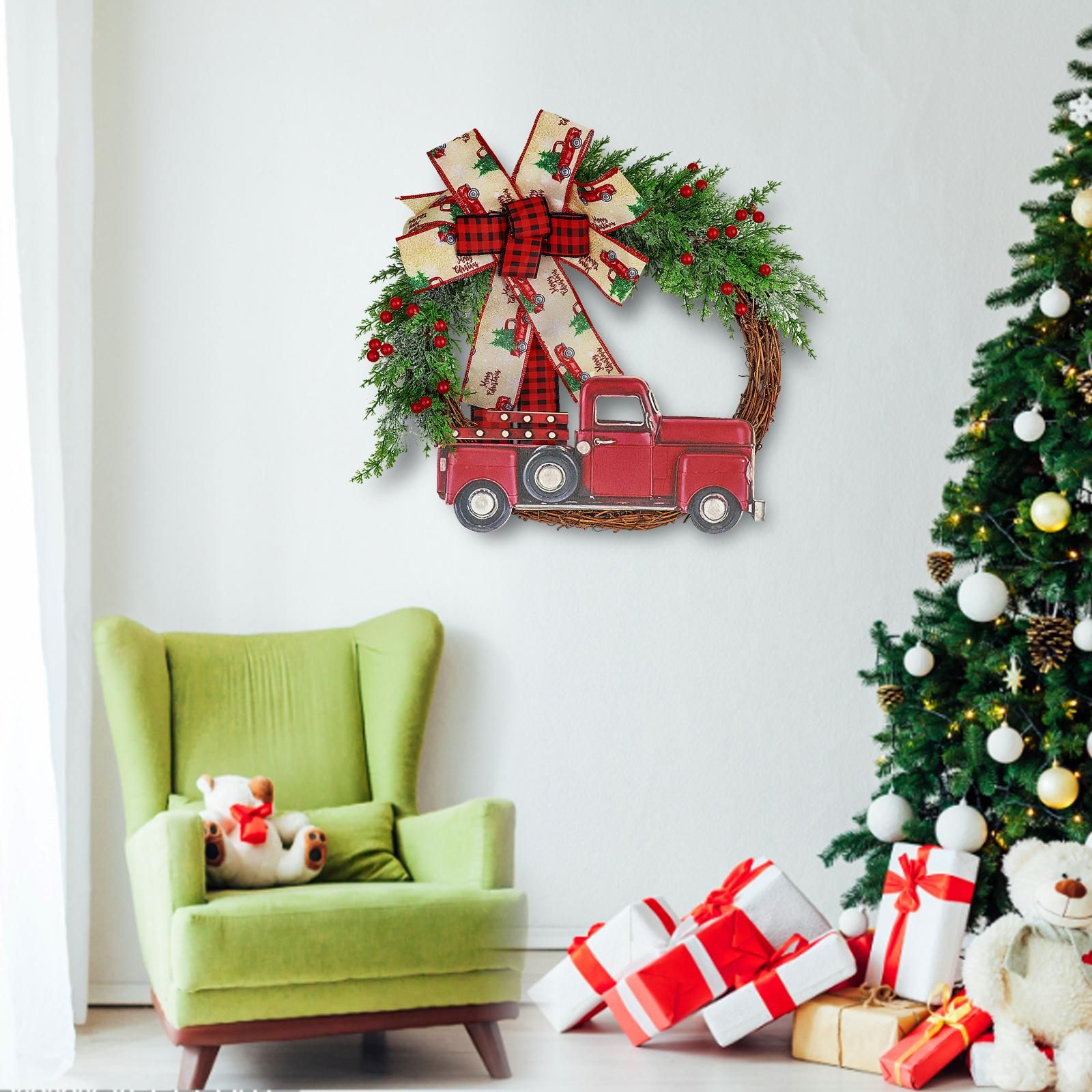 Red Truck Christmas Wreath Fall Wreath for Front Door Decorations for view 7